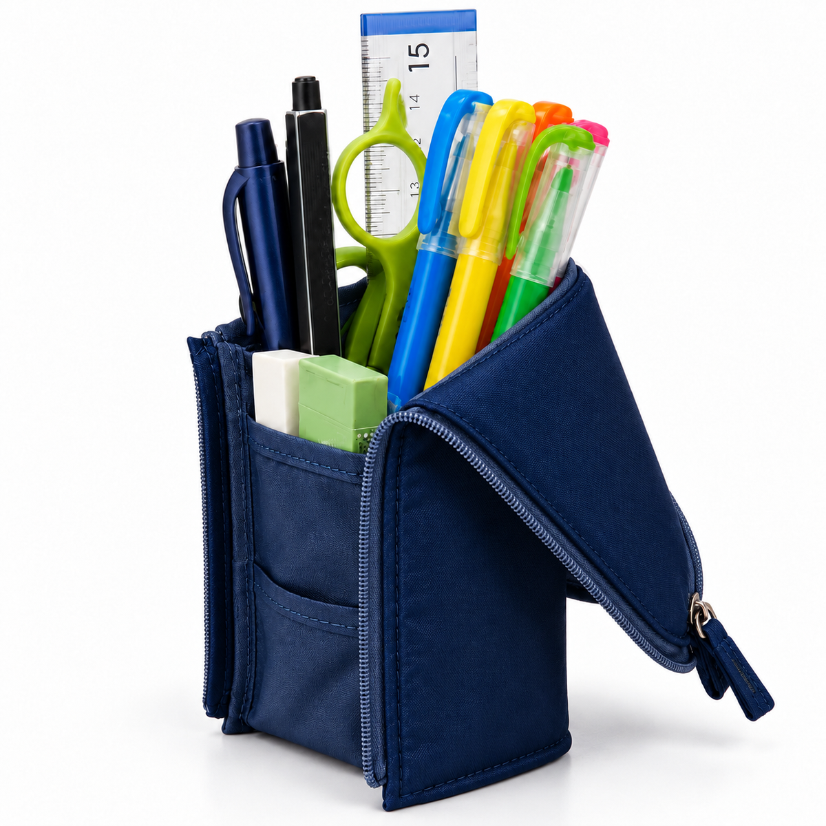 Blue Standing Zip Pencil Case 19.5 x 5 x 9cm