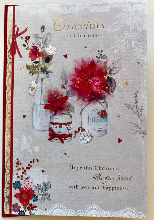 Grandma Festive Wishes Quality Christmas Flower Greeting Card {DC}