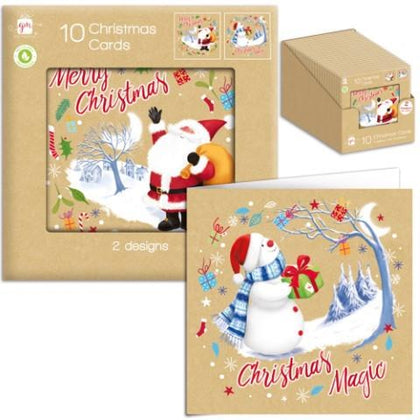 Pack of 10 Kraft Character Design Square Christmas Cards