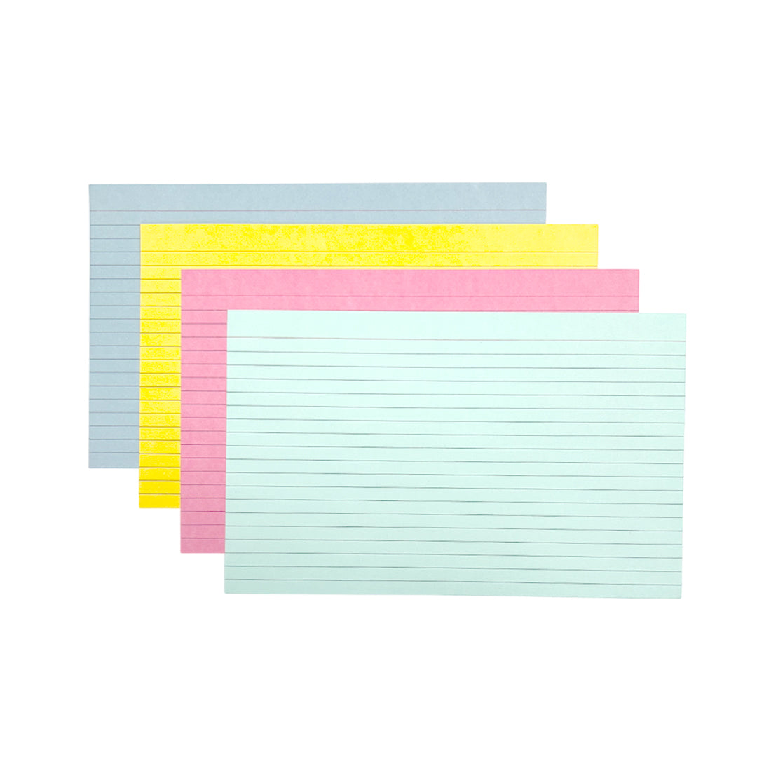 Pack of 100 Assorted Colour Ruled 8x5" Record Cards – Lined Study Index Cards for Notes, Revision