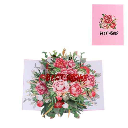 Pink Wrapped Rotating Peony 3D Pop Up Greeting Card