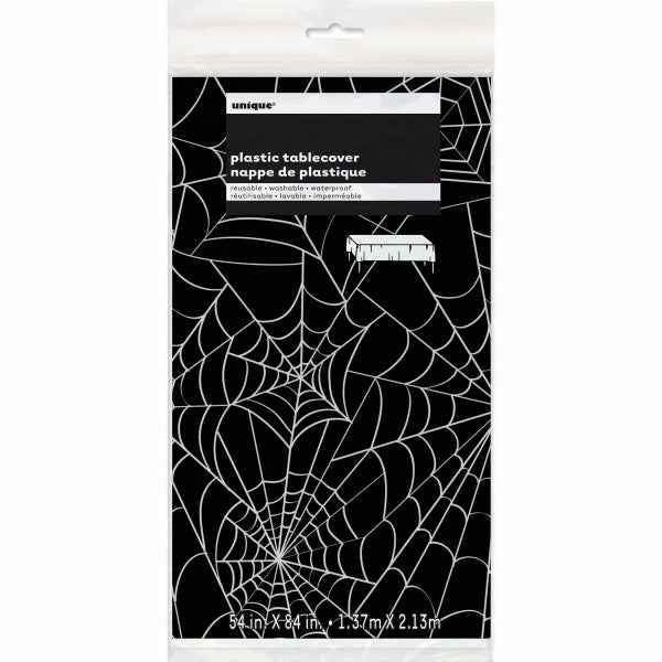 Spider Web Halloween Rectangular Plastic Table Cover, 54"x84"