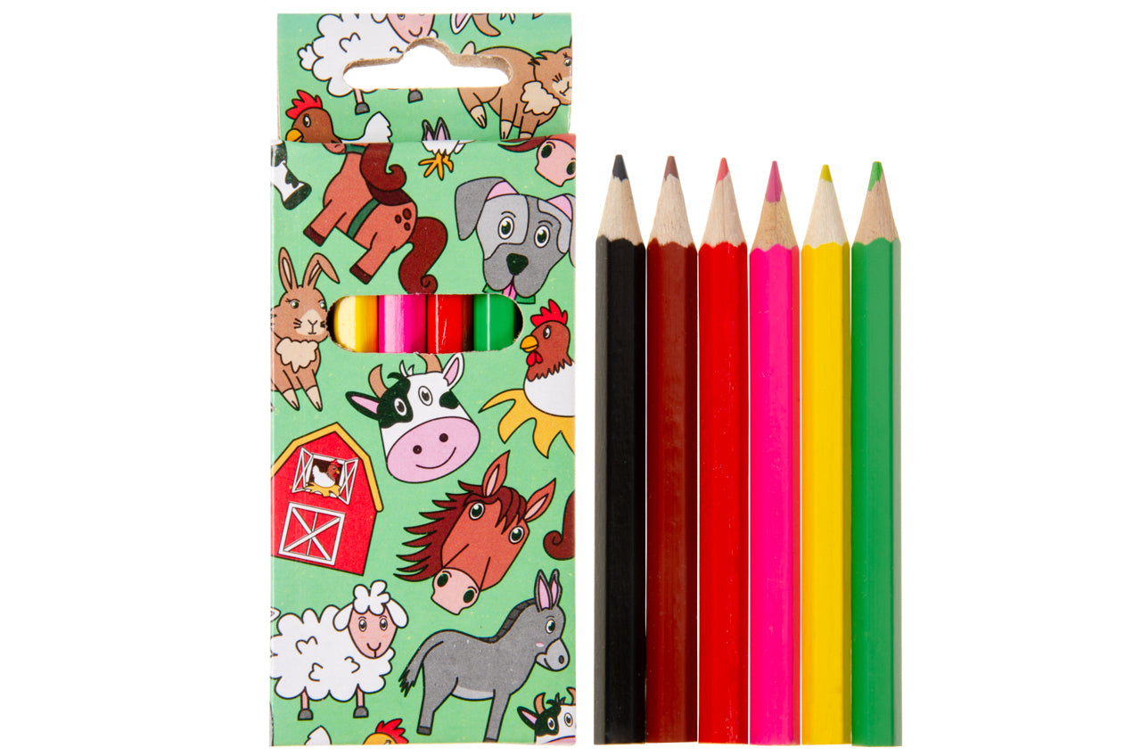 12 Pack of 6 Pieces Farm Animals Colored Pencils 9cm