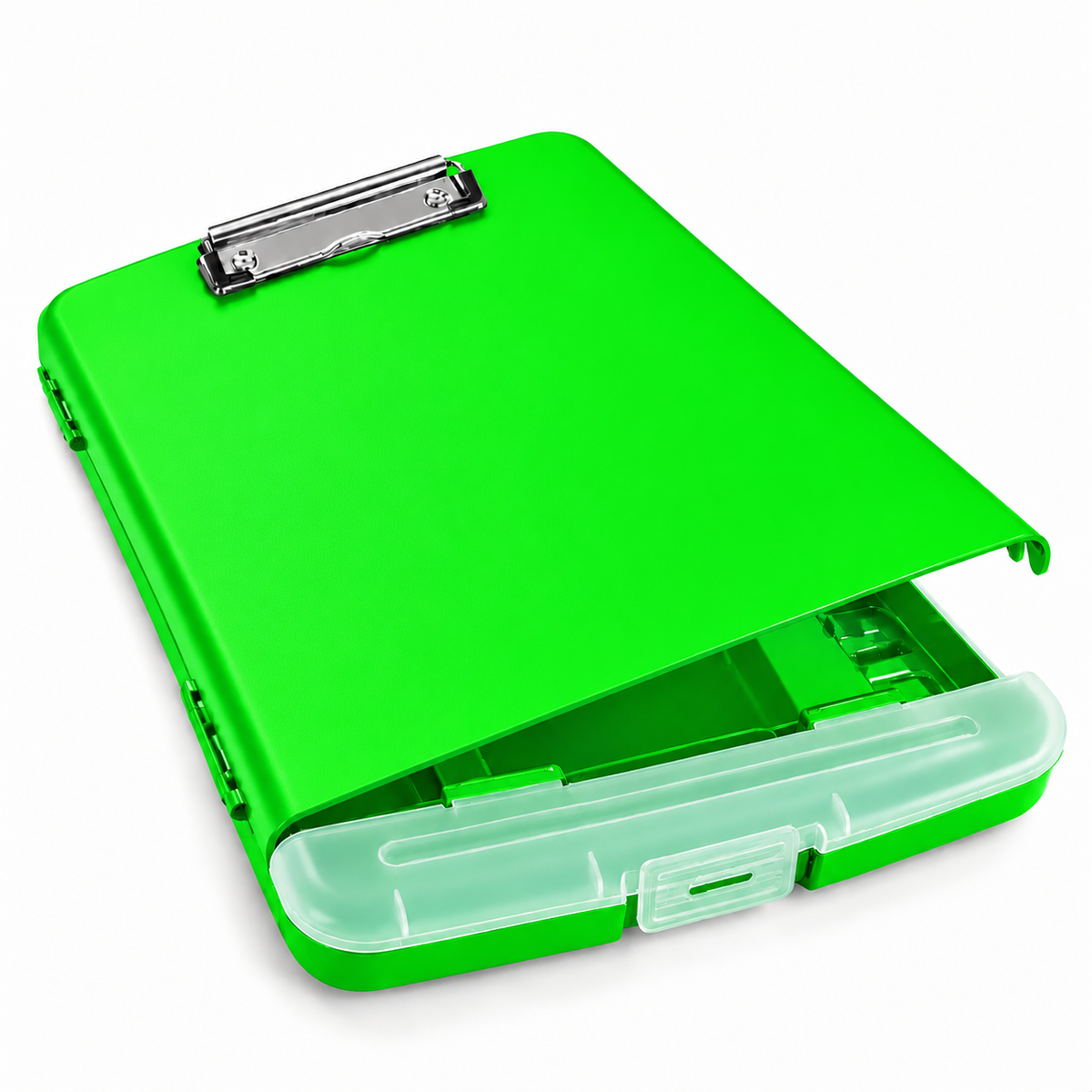 Pack of 12 A4 Green Plastic Clipboard Box Files With Pencil Holder - Storage Filing Case