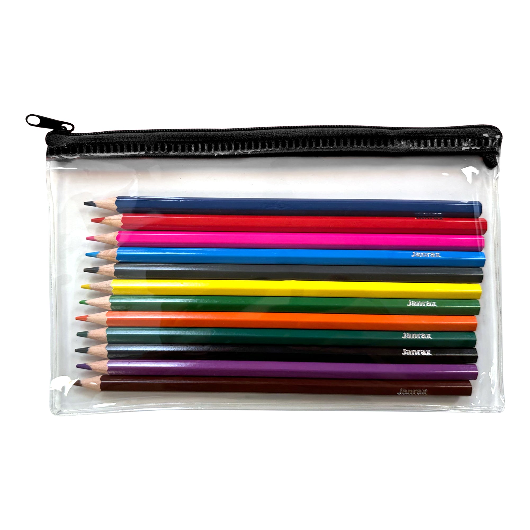 Pack of 12 Colouring Pencils in Black Zip Clear Pencil Case– Choice ...