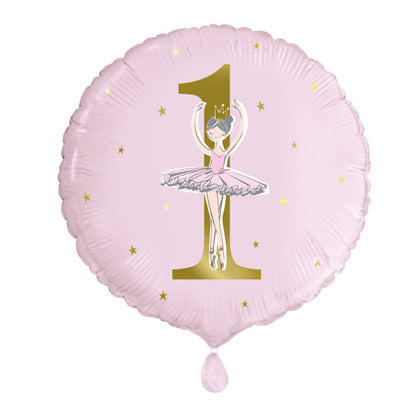 Ballerina Pink & Gold 1st Birthday Round Foil Balloon 18