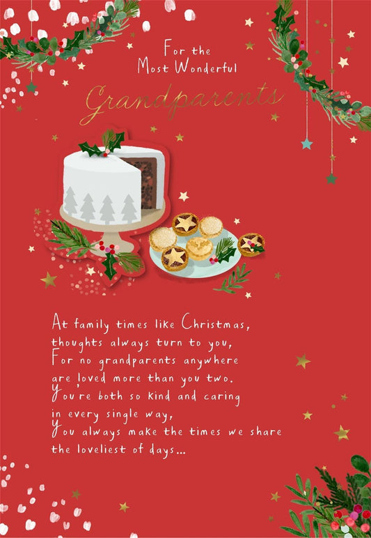 Traditional Design with Cake and Mince Pies Grandparent Christmas Card