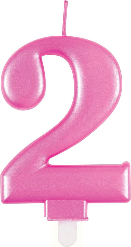 Metallic Pink Number 2 Birthday Candle