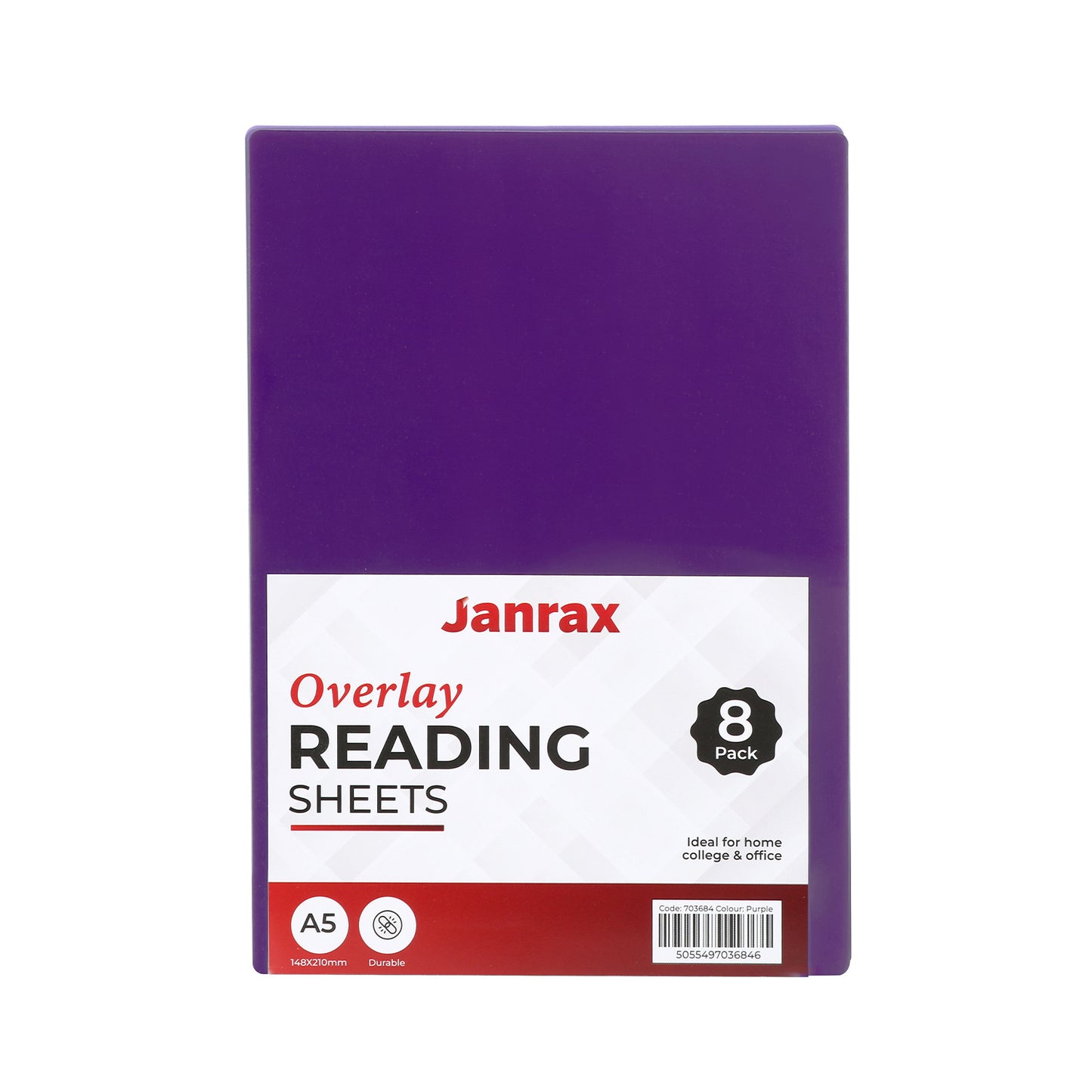 Pack of 24 A5 Plain Purple Dyslexia Overlay Reading Sheets – PET Material, Rounded Corners