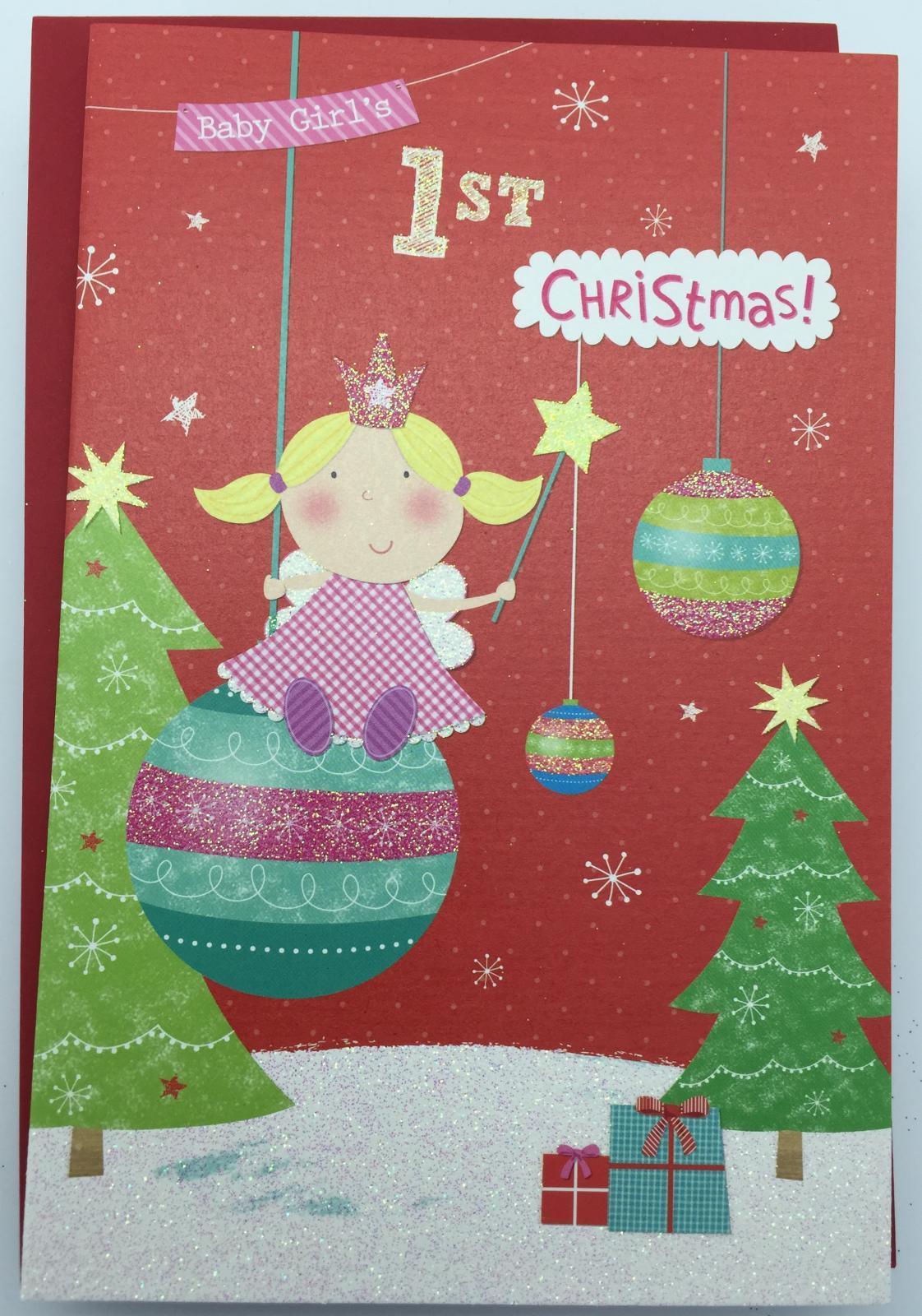 Girls 1st Cute Christmas Greeting Card First Xmas 1 baby Keepsake Gift 