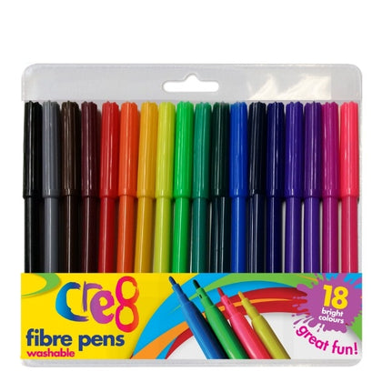 Pack of 18 Coloured Fibre Pens
