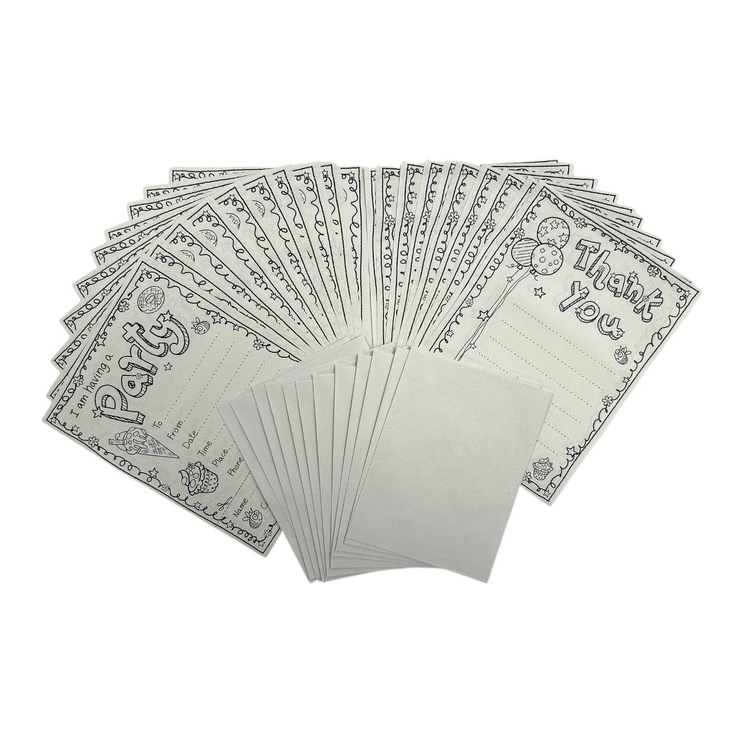 Pack of 100 Colour-in Invite and 100 Thank You Cards With 200 Envelopes