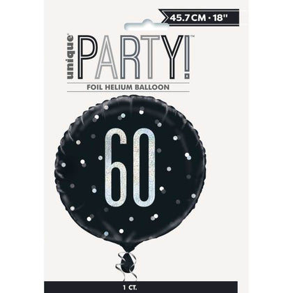 Birthday Glitz Black & Silver Number 60 Round Foil Balloon 18