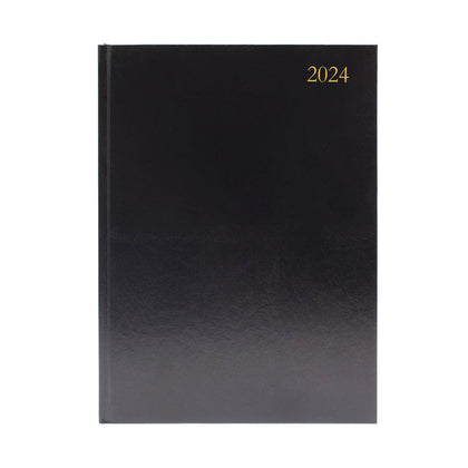 2024 A4 2 Days Per Page Black Desk Diary