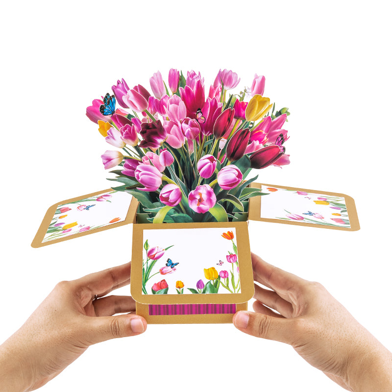 Tulip Beige 3D Pop Up Birthday Box Card - Spring Mother's Day Birthday Mum