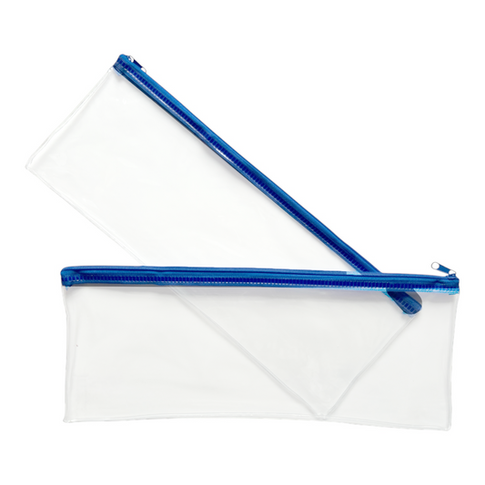 Pack of 2 Janrax 13x5" Blue Zip Clear Exam Pencil Cases