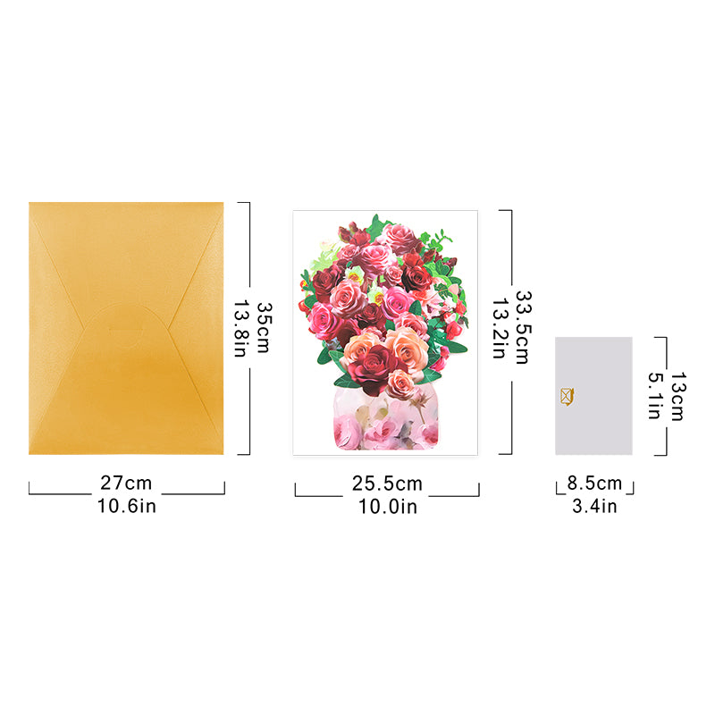Blushing Blooms Rose Bouquet 3D Pop Up Vase Greeting Card