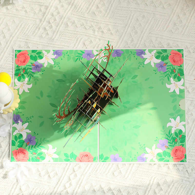 Two Birds in Heart Nest 3D Pop Up Greeting Card