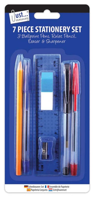 7 Piece Stationery Set Pen Pencil Ruler Eraser Sharpener