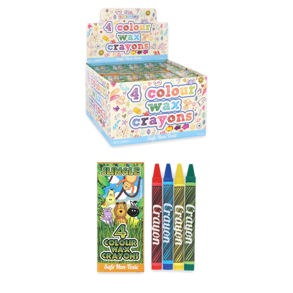 120 Packs of 4 Colour Jungle Animal Wax Crayons