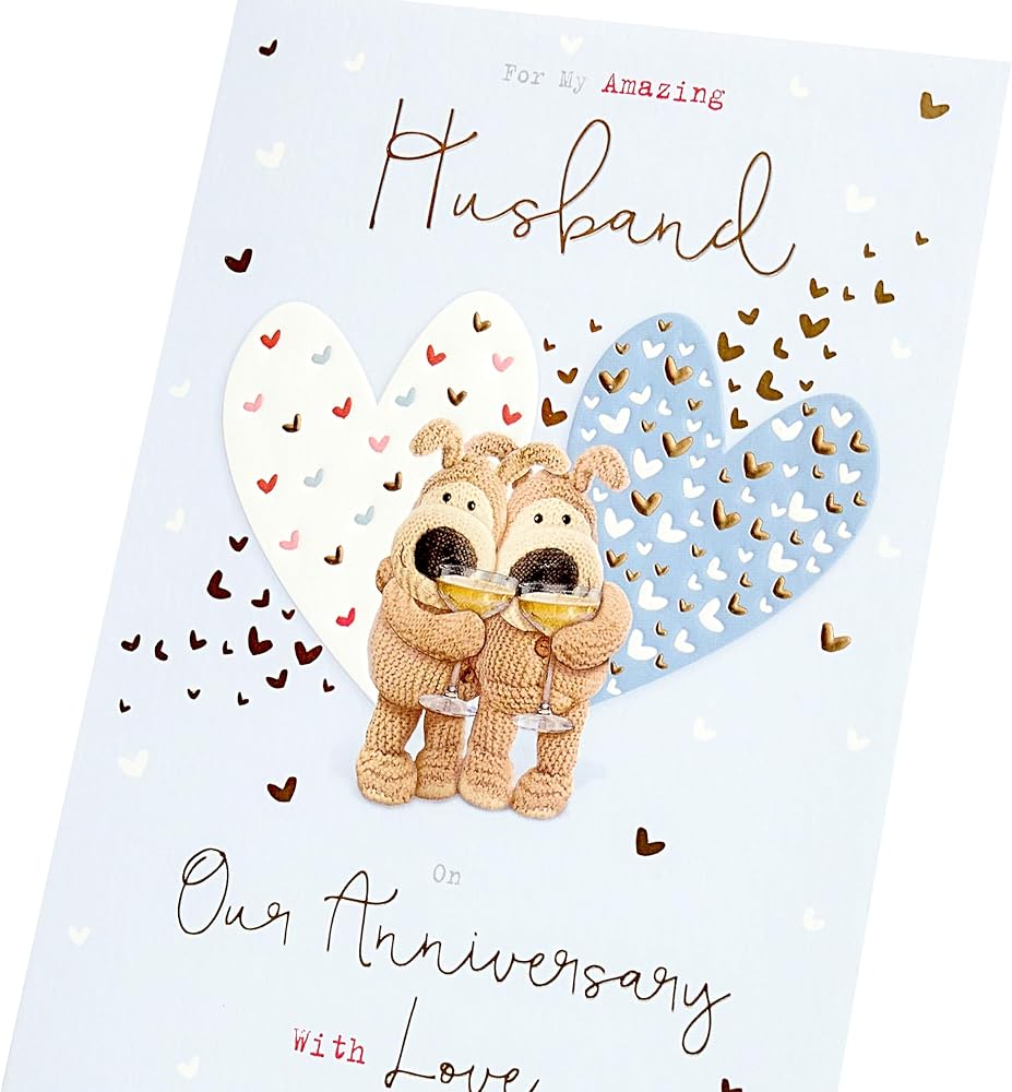 Boofles with Champagne Husband Anniversary Card