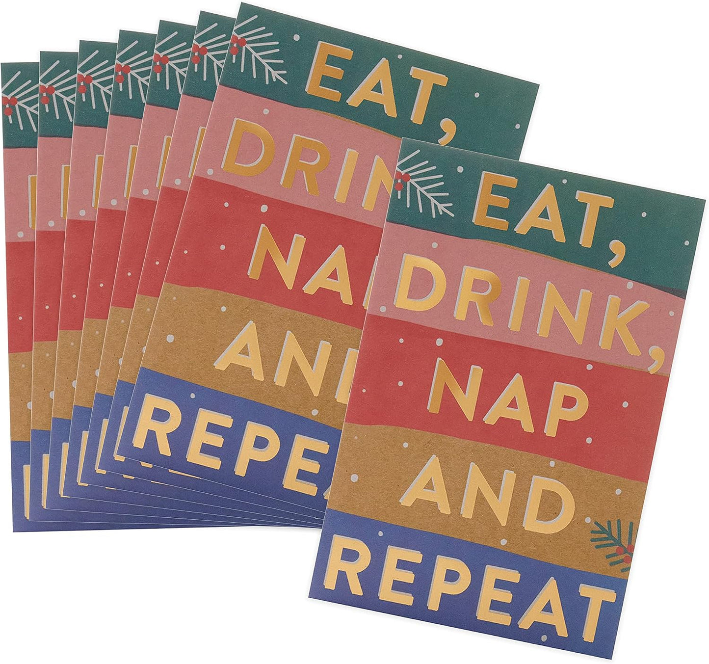Box of 8 Eat, Drink & Repeat Foiled RSPCA Charity Christmas Cards