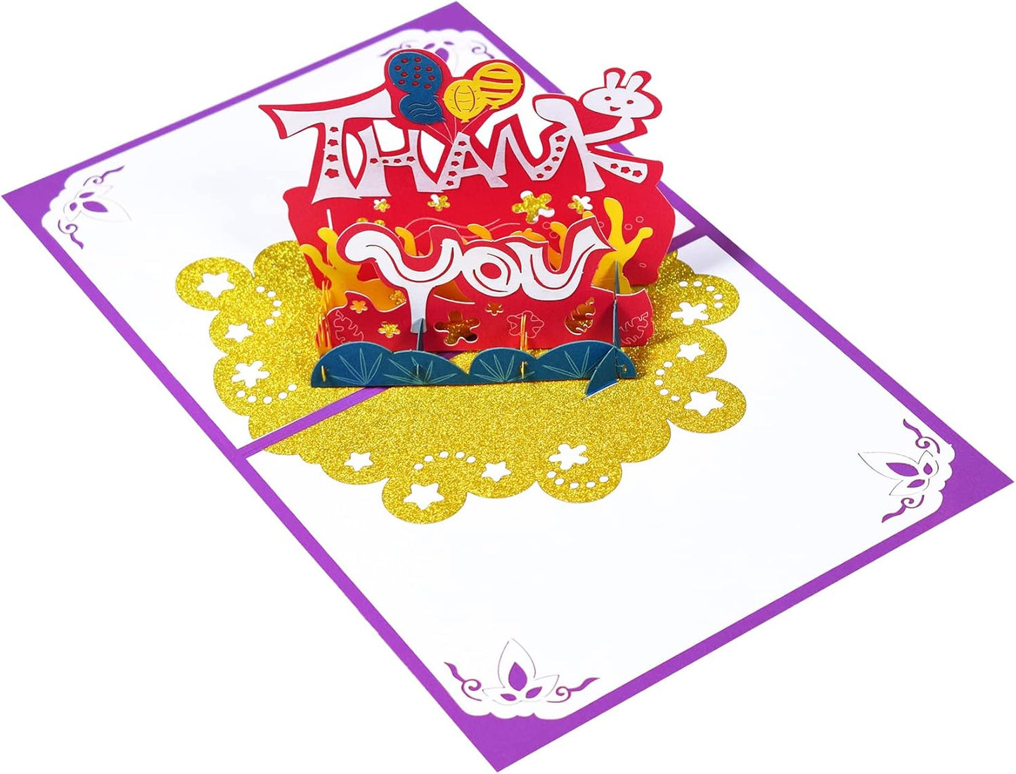 Gold Base Colorful Lettering 3D Pop Up Thank You Card