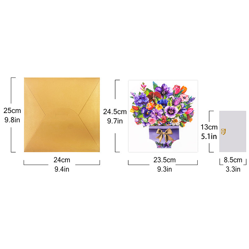 Floral Fantasy Paper Bouquet 3D Vase Pop Up Card - Mother's Day Birthday Wedding Anniversary 