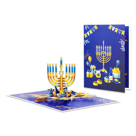 Festival of Lights 3D Pop Up Hanukkah Card - Menorah Festival Family Friends Gift