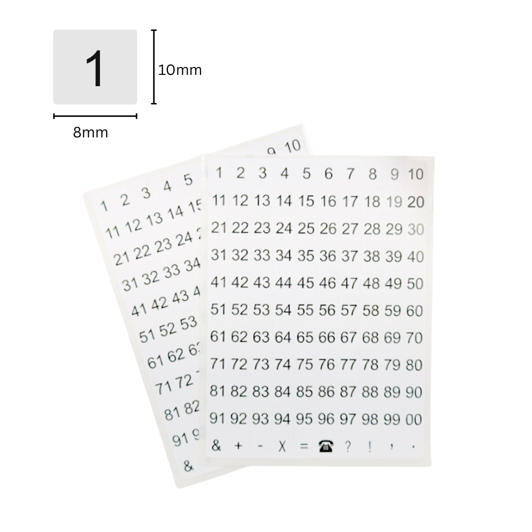 Pack of 2640 White on Black 8x10mm 1-99 Numbers Self-Adhesive Labels