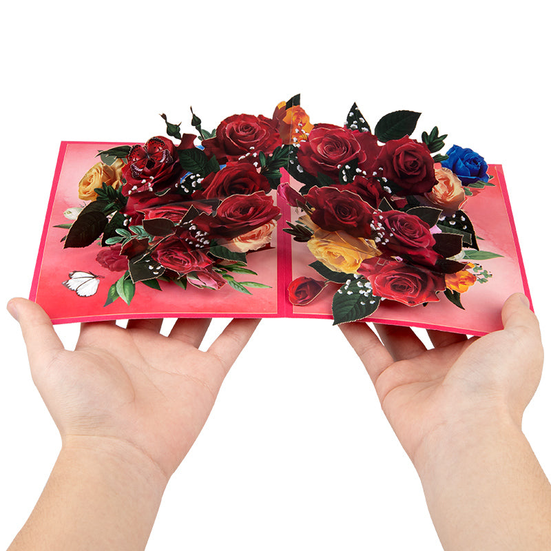 Love in Full Bloom Rose Bouquet Pop Up Greeting Card