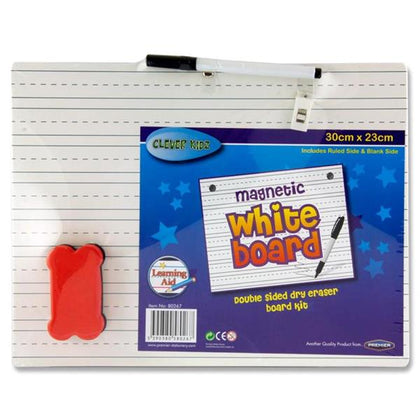 30 x 23cm Double Sided Whiteboard with Pen and Eraser by Clever Kidz