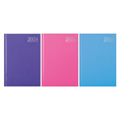 Single 2024 A6 Week To View Bright Colour Casebound Diary