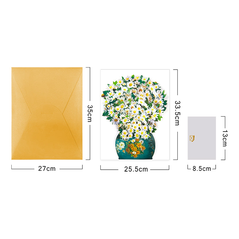 Golden Bloom White Daisy 3D Pop Up Vase Greeting Card