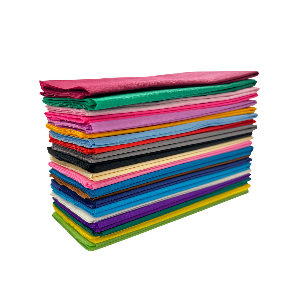 Pack of 21 Crepe Paper Sheets 50cm x 2m – Assorted Colours, 17GSM, 35% ...