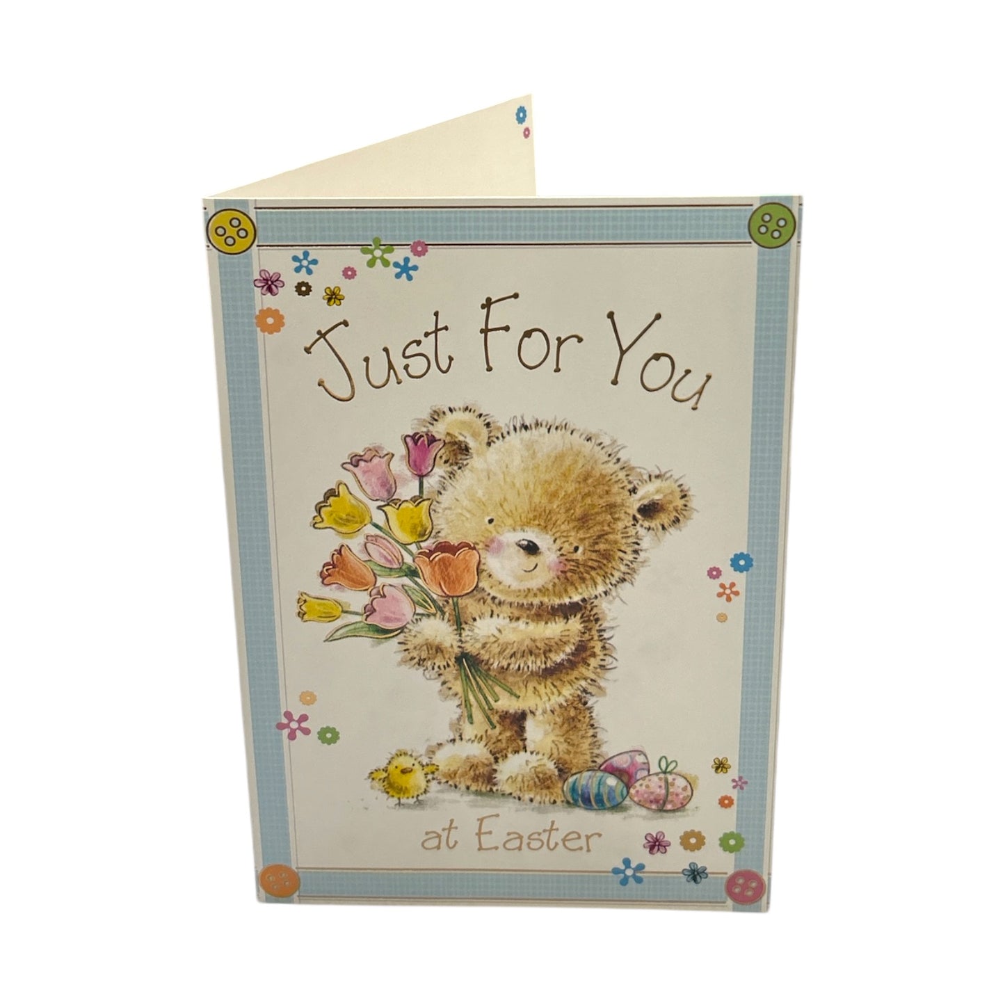 Just For You Cute Teddy & Bouquet Design Easter Card