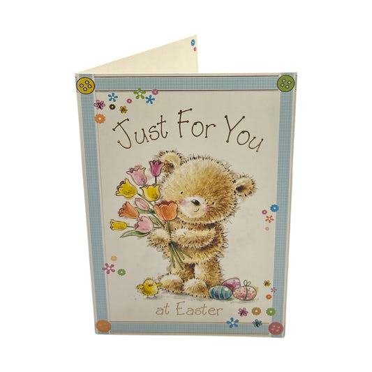 Just For You Cute Teddy & Bouquet Design Easter Card