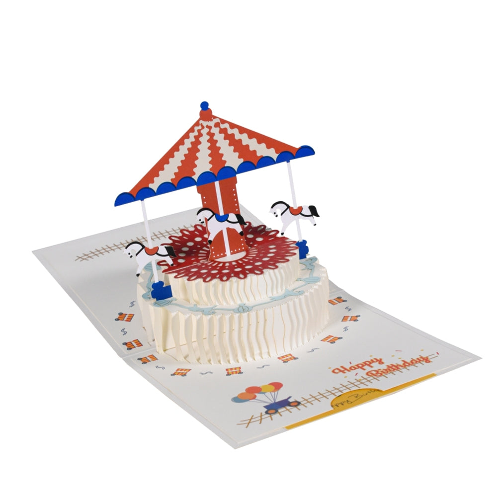 Carousel Spinning Cake Design 3D Pop Up Birthday Card