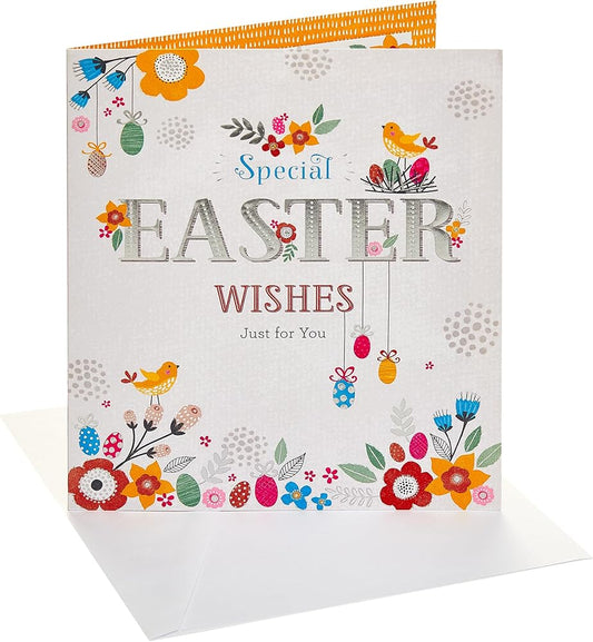 Floral with Chicks & Eggs Design Special Wishes Easter Card