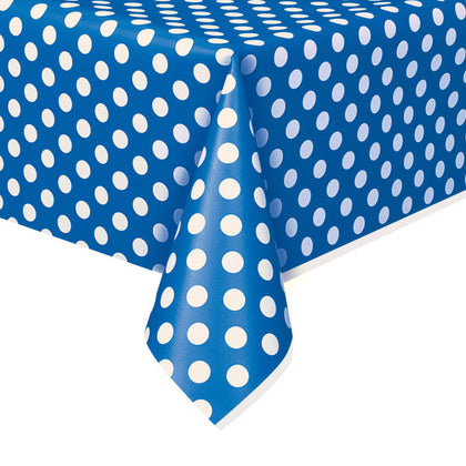 Royal Blue Dots Rectangular Plastic Table Cover, 54