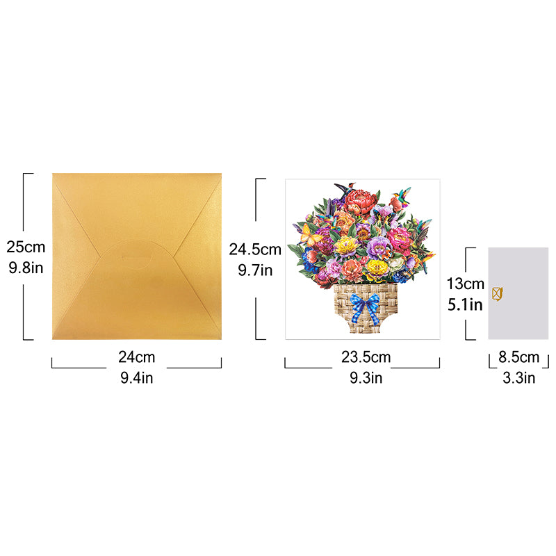 Hummingbird Haven Basket of Blooms 3D Pop Up Card - Mother's Day Birthday Wedding Anniversary 