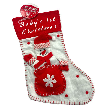 Baby's 1st (First) Christmas Stocking Snowman Design with Heart Shaped Front Pocket