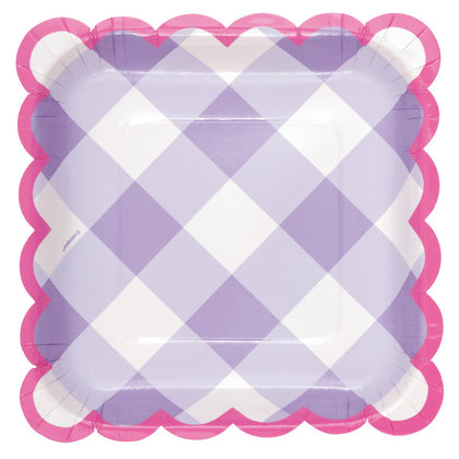 Pack of 8 Pastel Gingham Scalloped Edge Square 7