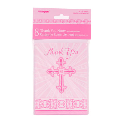 Pack of 8 Pink Radiant Cross Thank You Notes