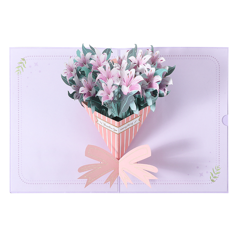 Elegant Lily Bouquet 3D Pop Up Greeting Card - Wedding Birthday Mother's Day Anniversary