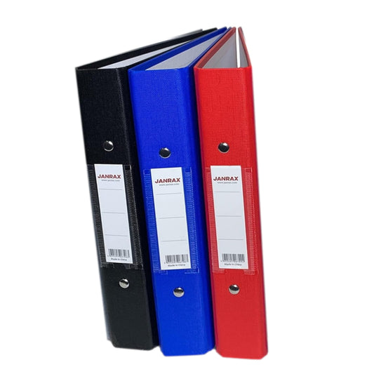 Pack of 3 Janrax A5 Paper Over Board Ring Binders – 2 O-Ring Mechanism, 35mm Spine, Spine Label – Black, Blue, Red