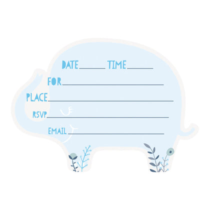 Pack of 8 Blue Floral Elephant Invitations