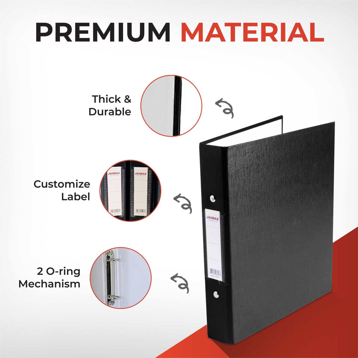 Pack of 3 A5 Grey Paper Over Board Ring Binders by Janrax