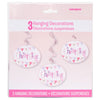 Pack of 3 26" Pink Bunting Christening Hanging Swirl Decorations