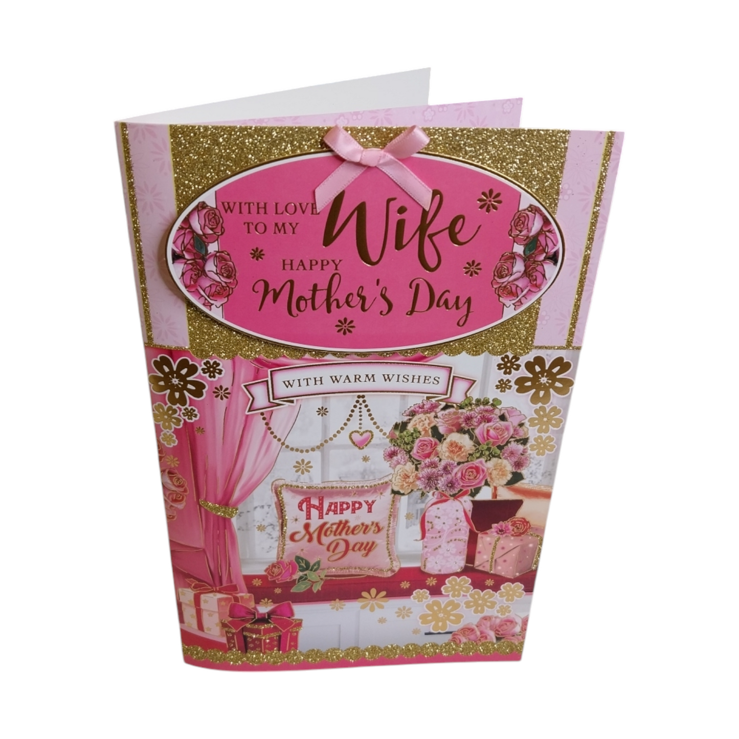 To My Wife Flower Pot and Cushion Design Pink Mother's Day Boxed Card